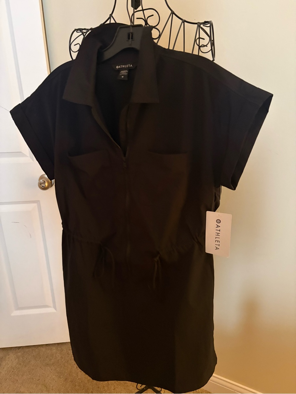 Athleta Black Short-Sleeve Zip-Front Jumpsuit - Picture 4 of 5
